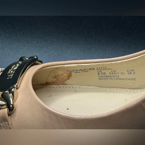 Coach Nude Pointed-Toe Flats with Gold Chain & Snakeskin Toe - Picture 10 of 12